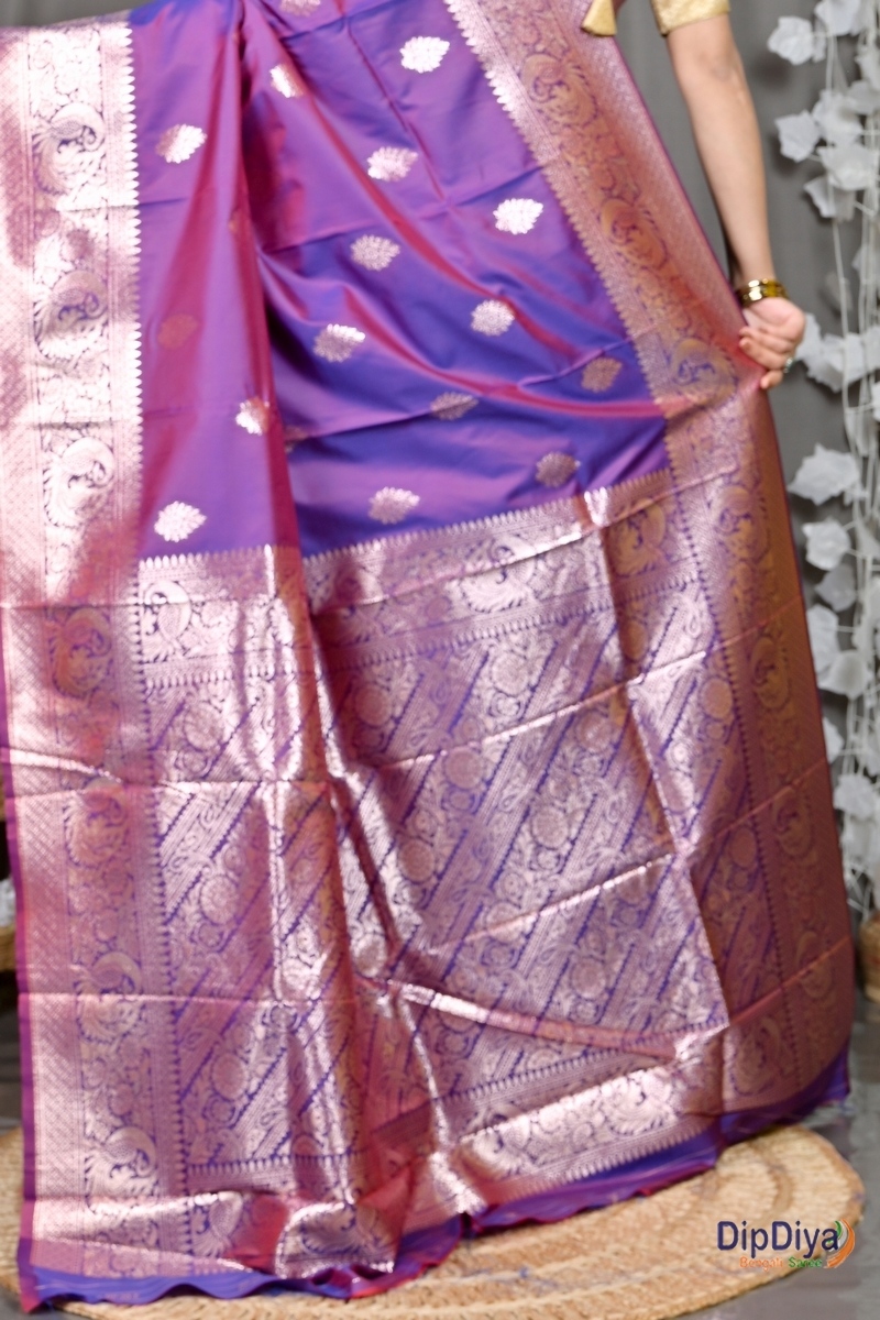 Purple Cotton Silk Paromal Kathan Saree (487)